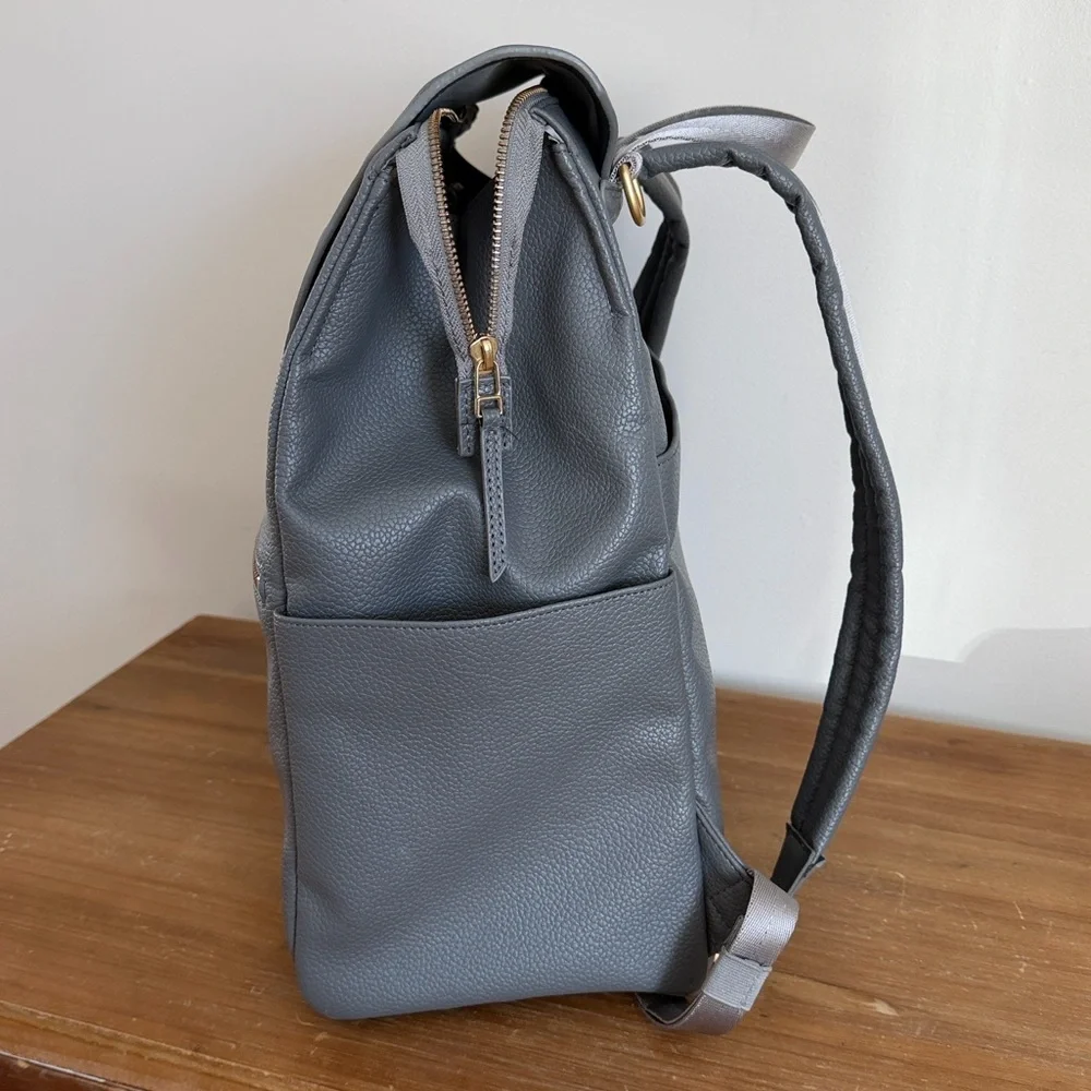 Freshly Picked Grey Leather Diaper Bag